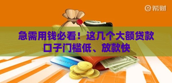 急需用钱必看！这几个大额贷款口子门槛低、放款快