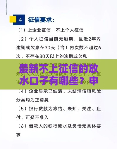 最新不上征信的放水口子有哪些？申请攻略全解析