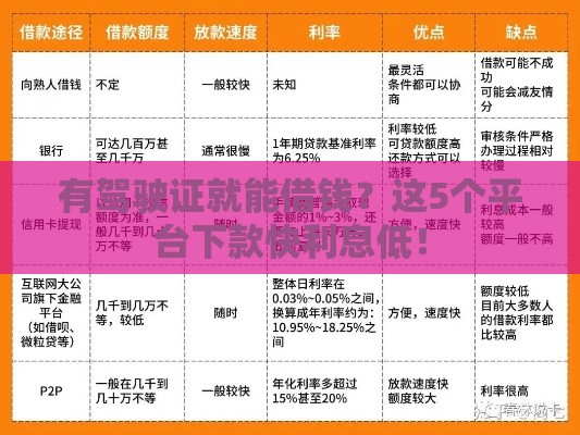 有驾驶证就能借钱？这5个平台下款快利息低！