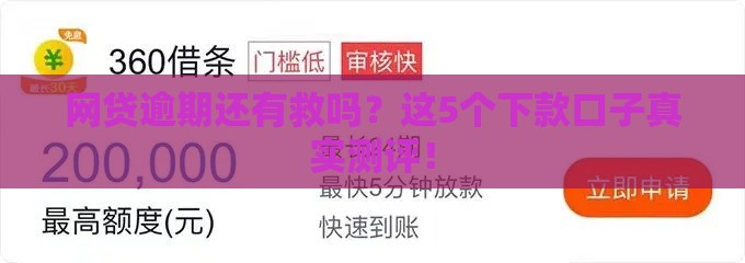 网贷逾期还有救吗？这5个下款口子真实测评！
