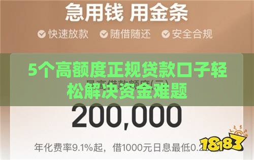 5个高额度正规贷款口子轻松解决资金难题