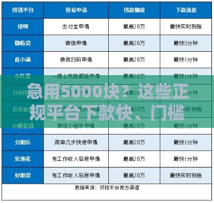 急用5000块？这些正规平台下款快、门槛低！