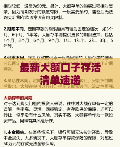 最新大额口子存活清单速递