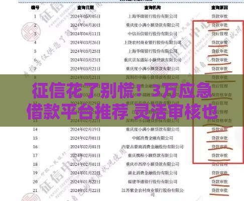 征信花了别慌！3万应急借款平台推荐 灵活审核也能快速到账