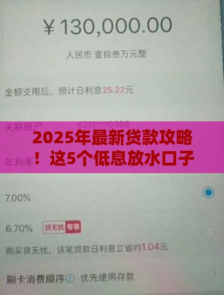 2025年最新贷款攻略！这5个低息放水口子别错过