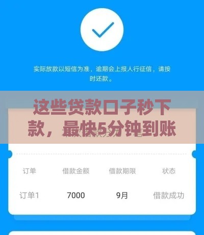 这些贷款口子秒下款，最快5分钟到账