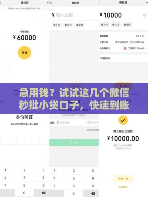 急用钱？试试这几个微信秒批小贷口子，快速到账不踩坑！