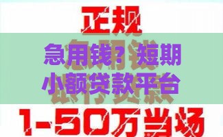 急用钱？短期小额贷款平台这样选最安心
