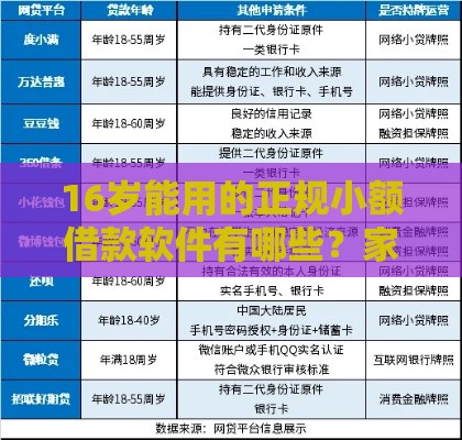 16岁能用的正规小额借款软件有哪些？家长必看详细解析