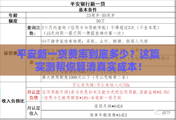 平安新一贷费率到底多少？这篇实测帮你算清真实成本！