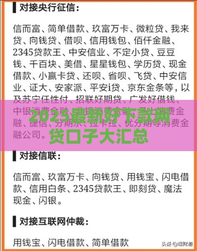 2025最新好下款网贷口子大汇总