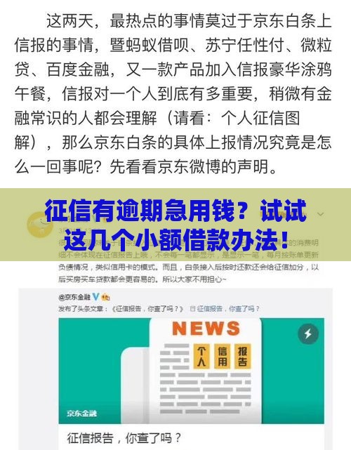 征信有逾期急用钱？试试这几个小额借款办法！