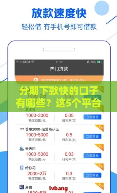 分期下款快的口子有哪些？这5个平台最快当天到账