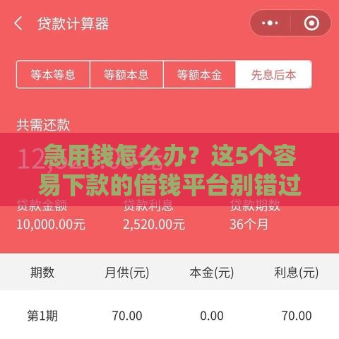 急用钱怎么办？这5个容易下款的借钱平台别错过！
