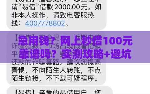 急用钱？网上秒借100元靠谱吗？实测攻略+避坑指南，3分钟到账！