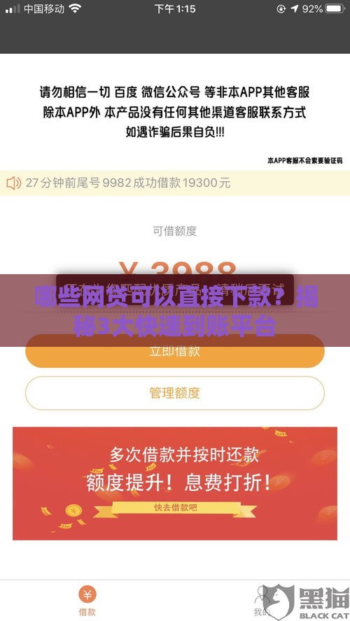 哪些网贷可以直接下款？揭秘3大快速到账平台