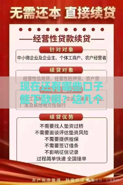现在还有哪些口子能下款啊？这几个渠道别错过