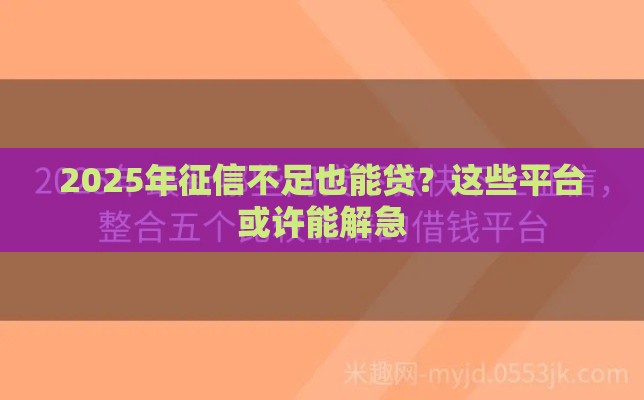2025年征信不足也能贷？这些平台或许能解急