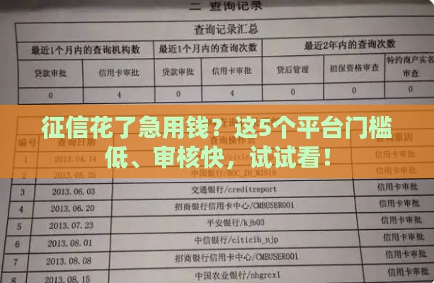 征信花了急用钱？这5个平台门槛低、审核快，试试看！
