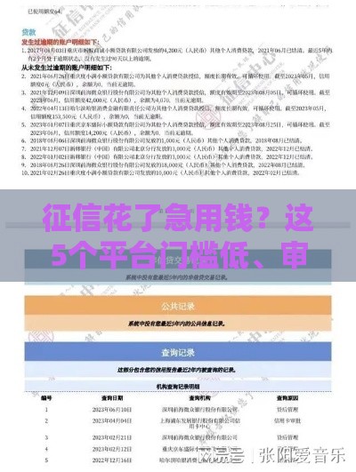 征信花了急用钱？这5个平台门槛低、审核快，试试看！