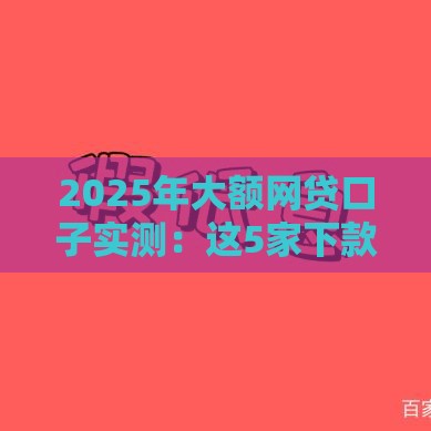 2025年大额网贷口子实测：这5家下款快额度高
