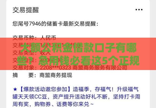 大额公积金借款口子有哪些？急用钱必看这5个正规渠道！