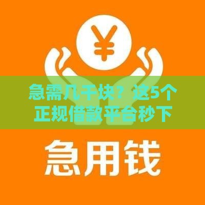 急需几千块？这5个正规借款平台秒下款，轻松解决燃眉急！