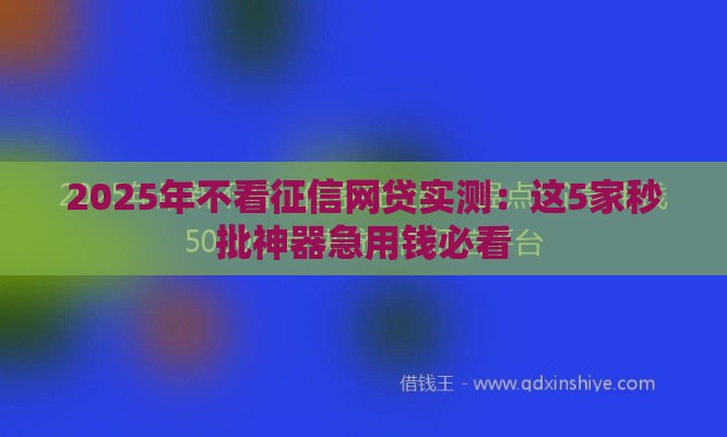 2025年不看征信网贷实测：这5家秒批神器急用钱必看