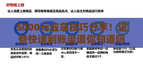 5000元应急技巧分享！这些快速到账渠道你知道吗