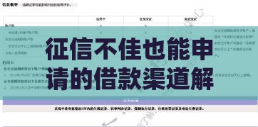 征信不佳也能申请的借款渠道解析