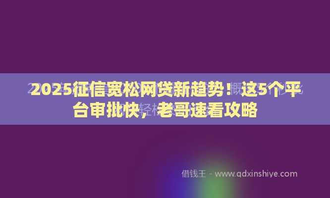 2025征信宽松网贷新趋势！这5个平台审批快，老哥速看攻略