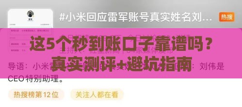 这5个秒到账口子靠谱吗？真实测评+避坑指南