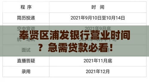 奉贤区浦发银行营业时间？急需贷款必看！