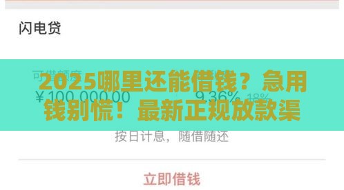 2025哪里还能借钱？急用钱别慌！最新正规放款渠道盘点