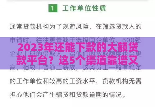 2023年还能下款的大额贷款平台？这5个渠道靠谱又安全