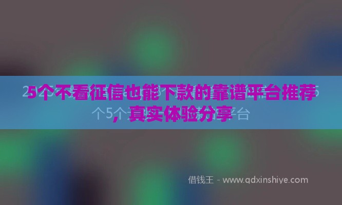 5个不看征信也能下款的靠谱平台推荐，真实体验分享