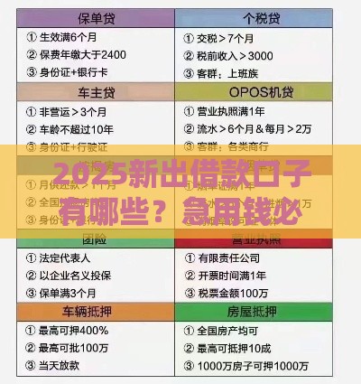 2025新出借款口子有哪些？急用钱必看的低息贷款攻略！