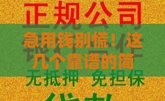 急用钱别慌！这几个靠谱的简单贷款口子，轻松解决资金难题！