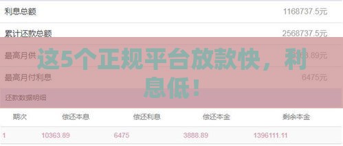 这5个正规平台放款快，利息低！