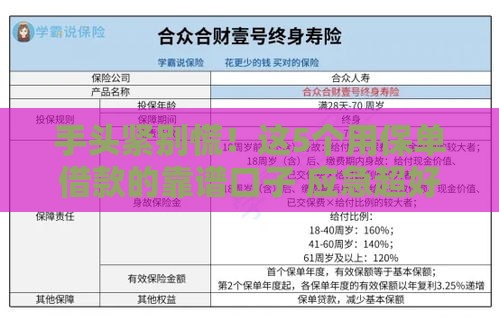 手头紧别慌！这5个用保单借款的靠谱口子 应急超好用