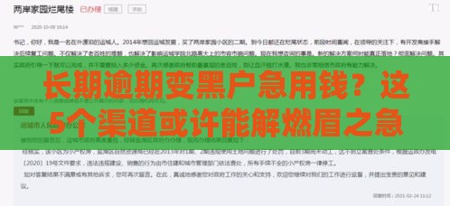 长期逾期变黑户急用钱？这5个渠道或许能解燃眉之急！