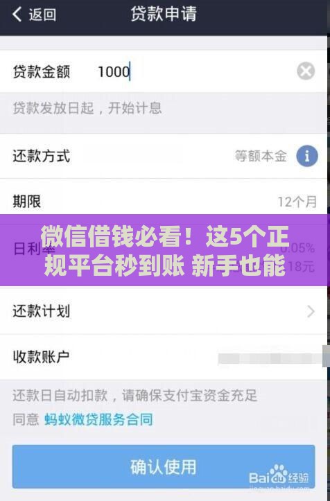 微信借钱必看！这5个正规平台秒到账 新手也能轻松操作