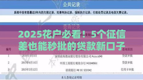 2025花户必看!5个征信差也能秒批的贷款新口子 2025花户必看!5个征信差也能秒批的贷款新口子