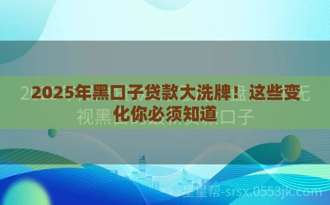 2025年黑口子贷款大洗牌！这些变化你必须知道