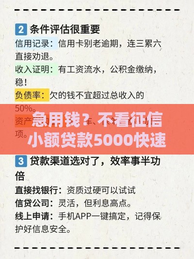 急用钱？不看征信小额贷款5000快速到账攻略，手把手教你申请！
