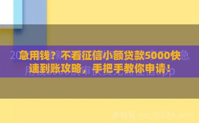 急用钱？不看征信小额贷款5000快速到账攻略，手把手教你申请！