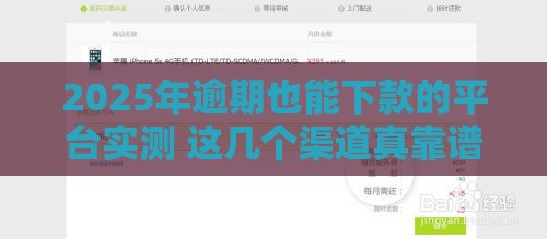 2025年逾期也能下款的平台实测 这几个渠道真靠谱