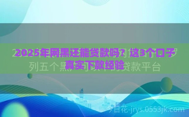 2025年网黑还能贷款吗？这3个口子真实下款经验