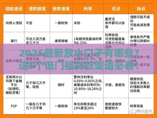 2025最新放水口子有哪些？这5个低门槛贷款渠道必看！