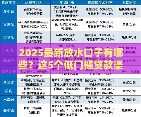 2025最新放水口子有哪些？这5个低门槛贷款渠道必看！